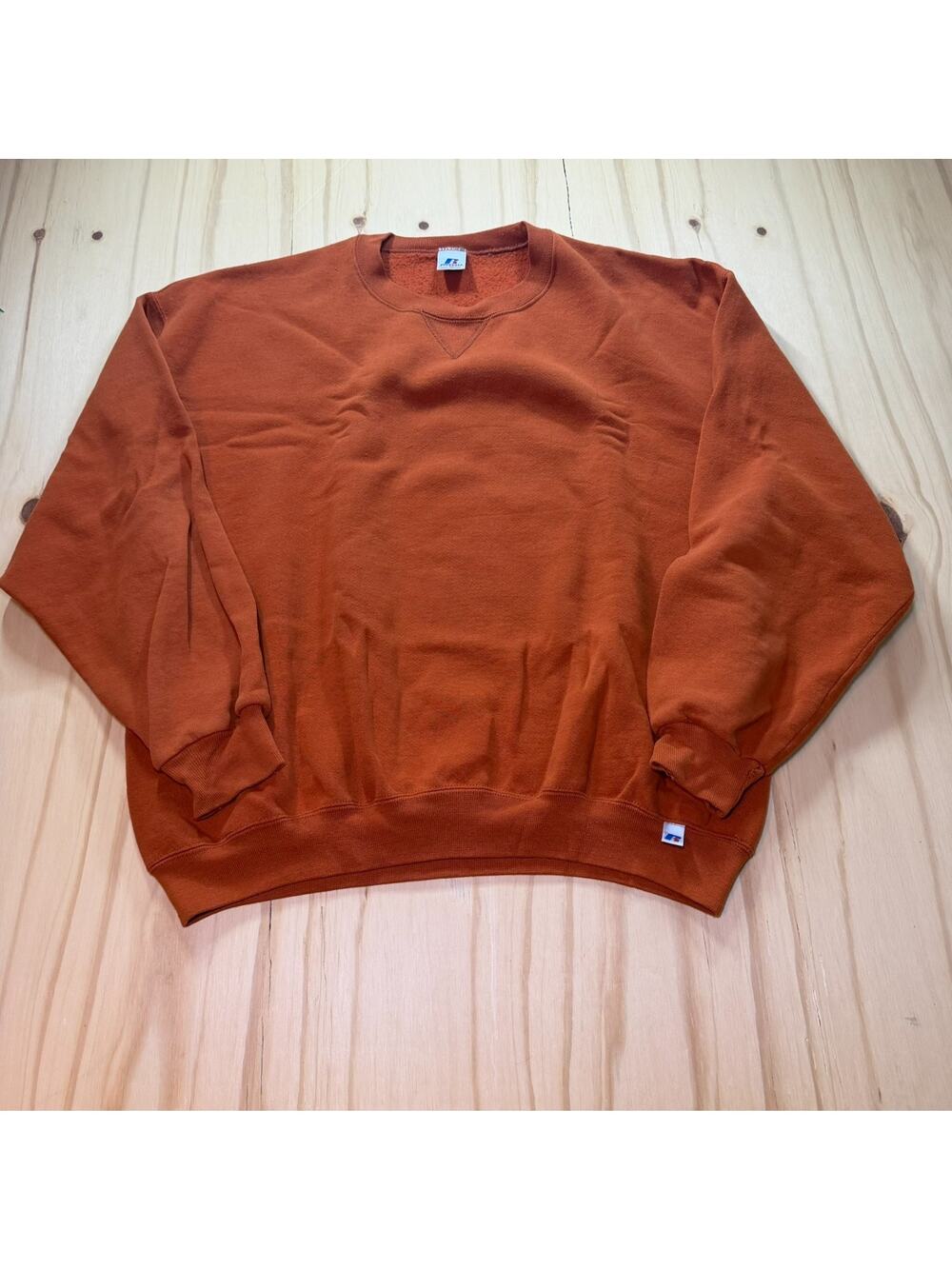 Vintage Russell Athletic Blank Pullover Crewneck Sweatshirt Burnt Orange Mens XL